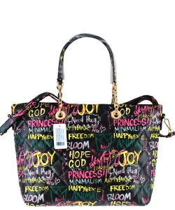 Multi Graffiti Quilted Shoulder Bag GP2564Q BLACK
